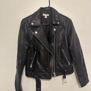 Topshop Black Faux Leather Moto Jacket with Asymmetrical Zipper